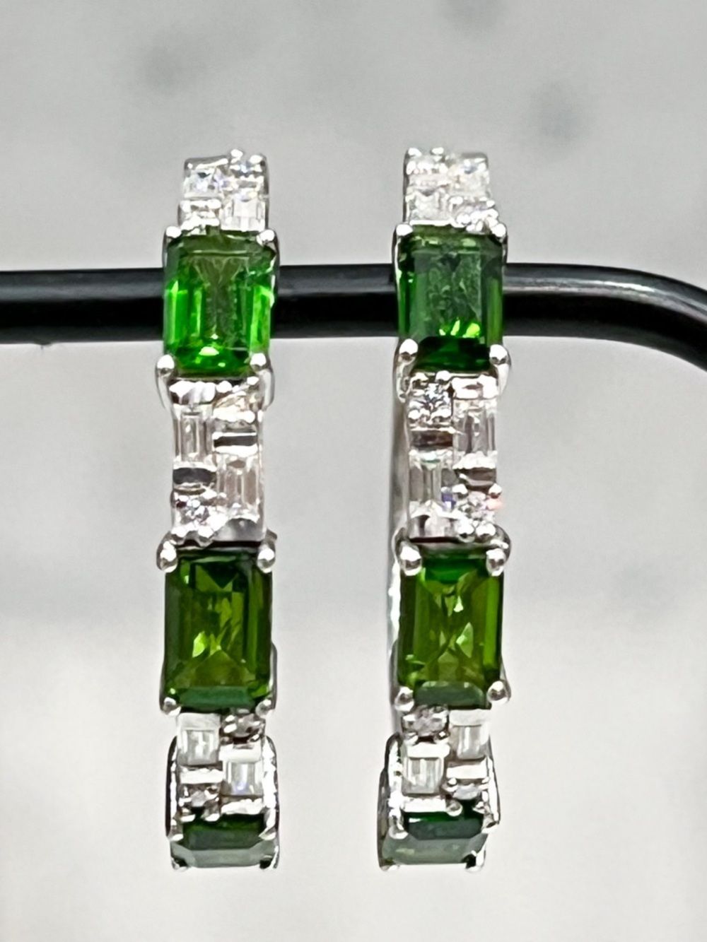 Chrome Diopside & Moissanite Sterling Silver Hoop Earrings
